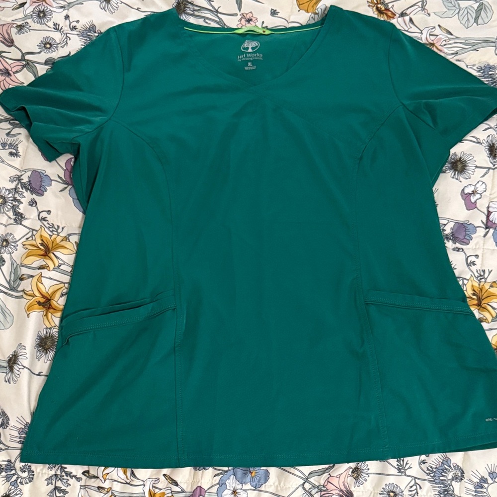 Healing Hands Hunter Green Scrub Sleeve Top